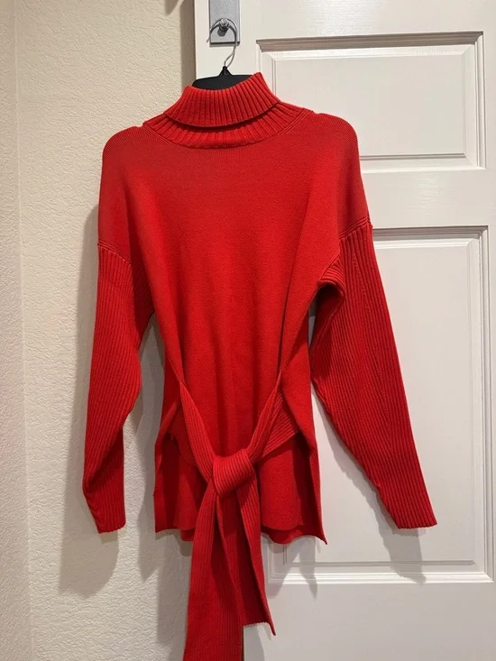 Tahari Bright Red/Orange  Ribbed Turtleneck Sweater - Picture 2 of 2